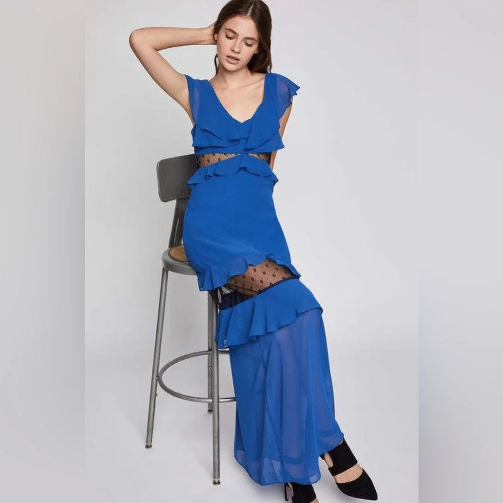 NWT BCBGeneration Lace-Inset Tiered Ruffled Maxi Dress - Size 2 - Picture 4 of 15